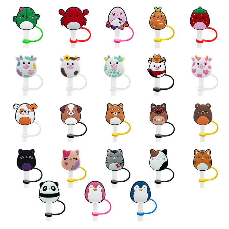 Cartoon Dust-proof Straw Tip Cover Cap Charm Designer Cute Silicone Drinking Straw Toppers