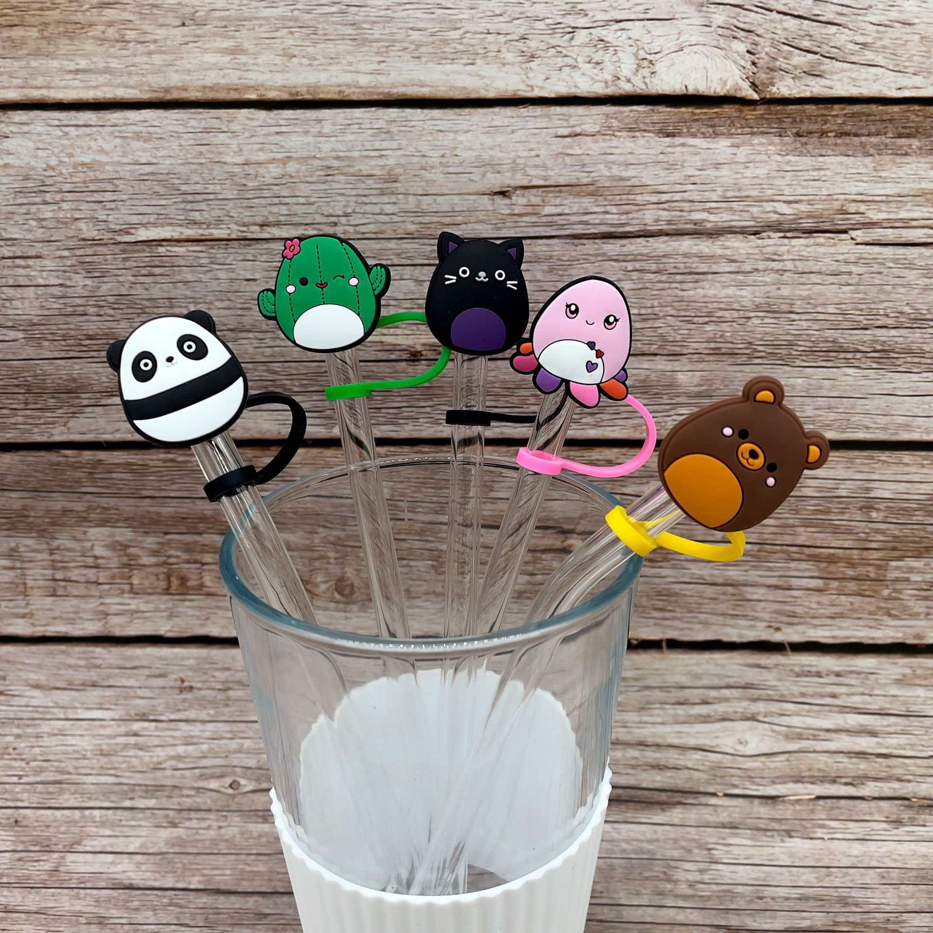 Cartoon Dust-proof Straw Tip Cover Cap Charm Designer Cute Silicone Drinking Straw Toppers