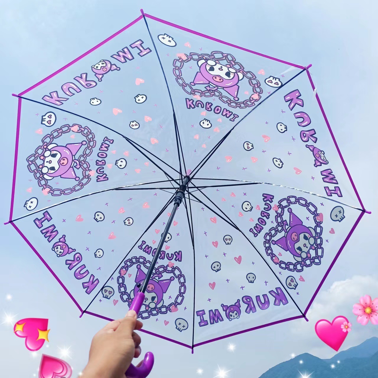 Cartoon thickened folding portable Japanese soft sister two element fully automatic transparent umbrella