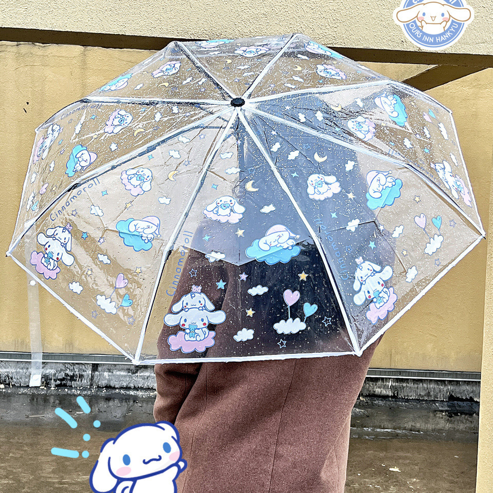 Cartoon thickened folding portable Japanese soft sister two element fully automatic transparent umbrella