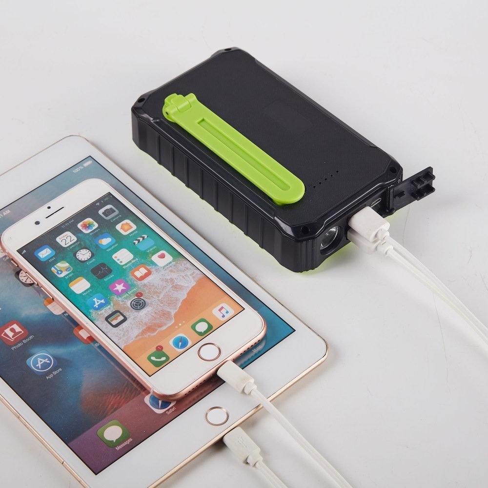 Polymer solar hand-crank generator power bank outdoor mobile power supply with LED camping light