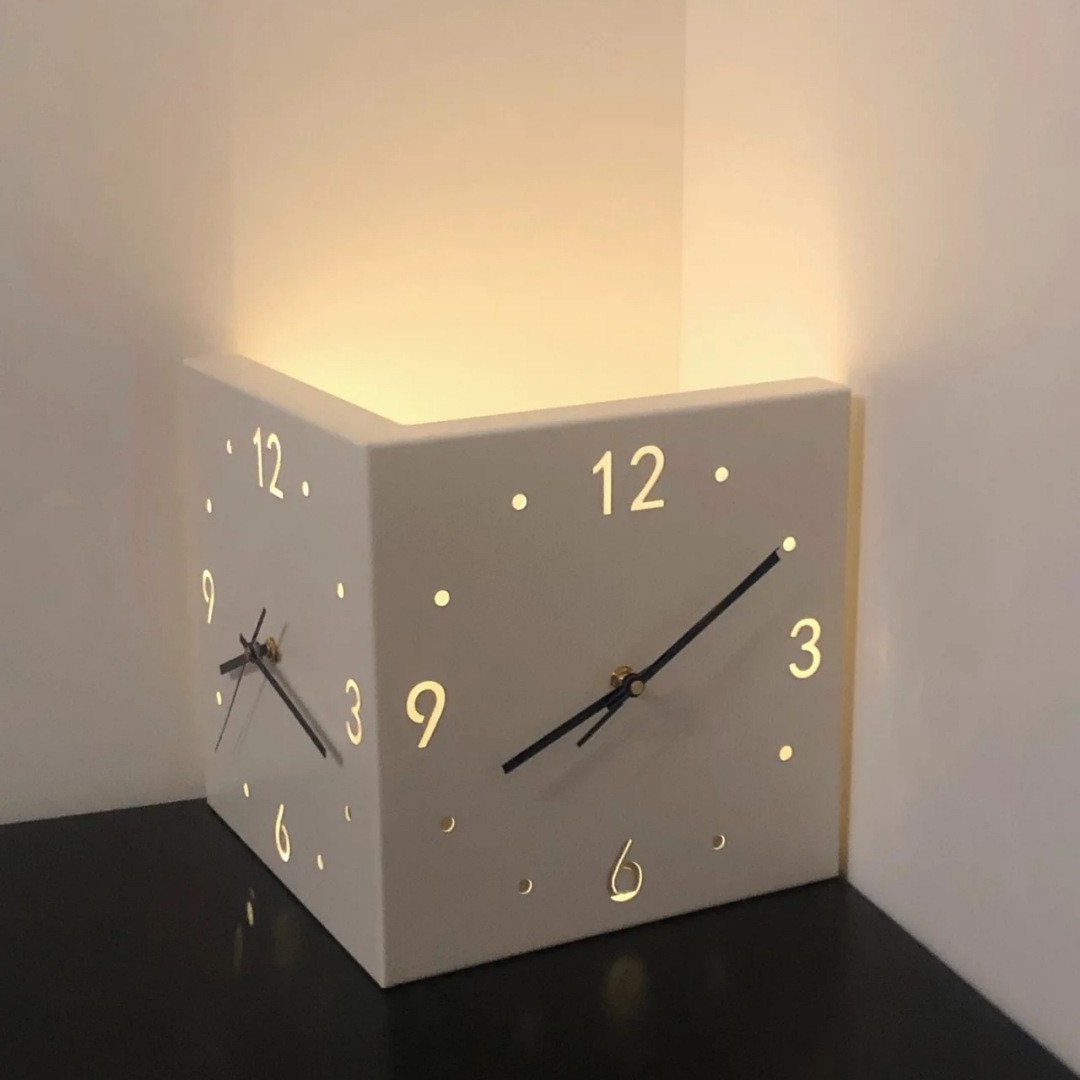 Luminous corner clock square living room simple double-sided clock iron digital hollowed-out double-sided hanging clock