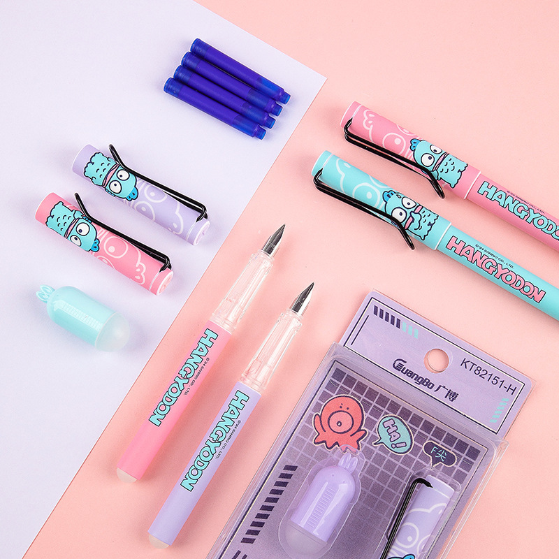 New hot erasable blue fountain pen for students to write smoothly, cartoon and cute, replaceable ink bag pen