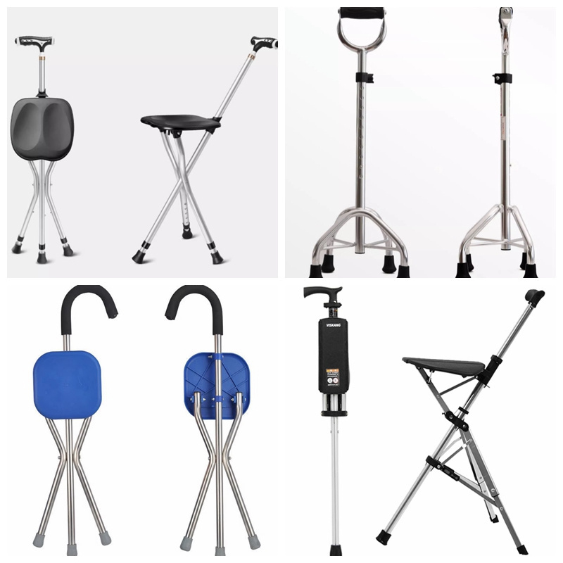 OEM ODM Customized Portable Lightweight Aluminum Alloy Walking Stick Anti-Skid Foldable Crutch Stool Folding Crutch Chair