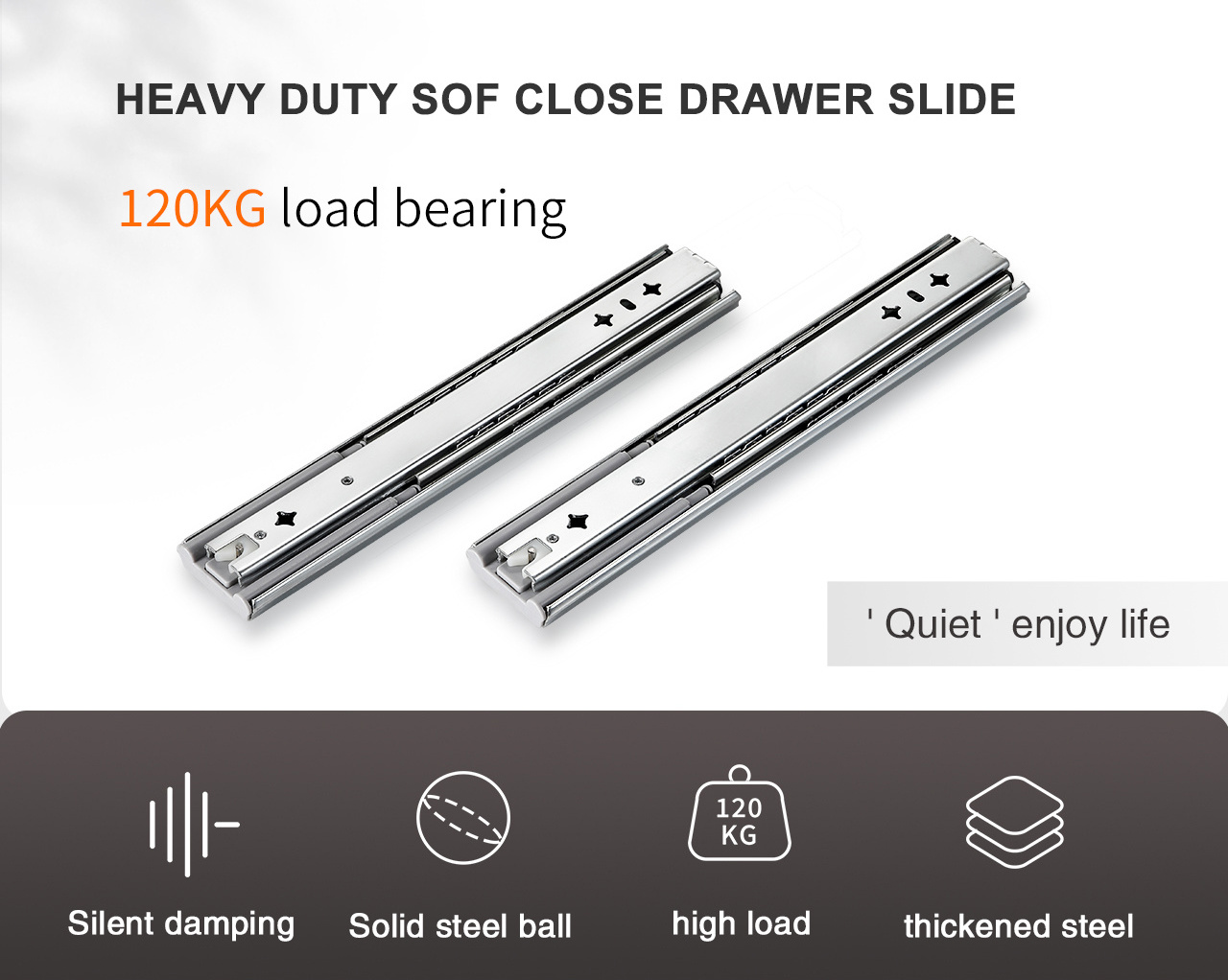 53mm heavy duty slide rails 22 inch drawer rail soft closing heavy duty