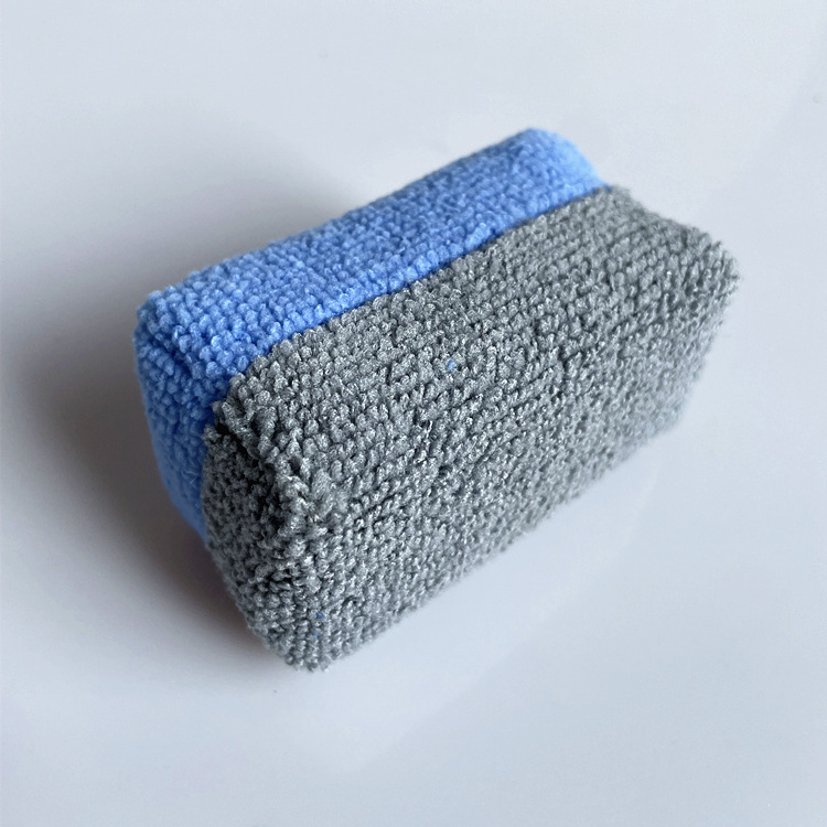 Small Size Double Colors Blue Grey Car Detailing Ceramic Coating Microfiber Foam Sponge Pad Applicator With Plastic Lining