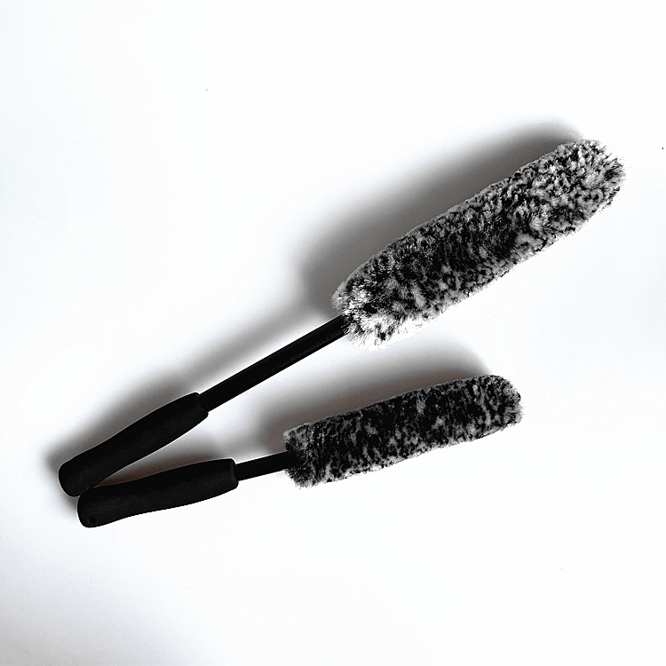 Black White Soft Bendable Woolly Hub Wheel Cleaning Brush 2pcs Set For Car Wash Car Detailing