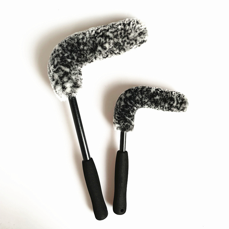 Black White Soft Bendable Woolly Hub Wheel Cleaning Brush 2pcs Set For Car Wash Car Detailing