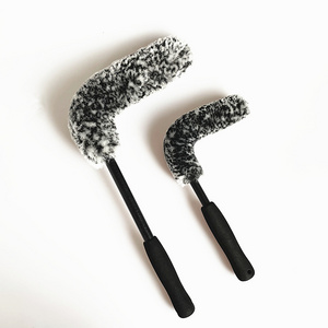 Black White Soft Bendable Woolly Hub Wheel Cleaning Brush 2pcs Set For Car Wash Car Detailing