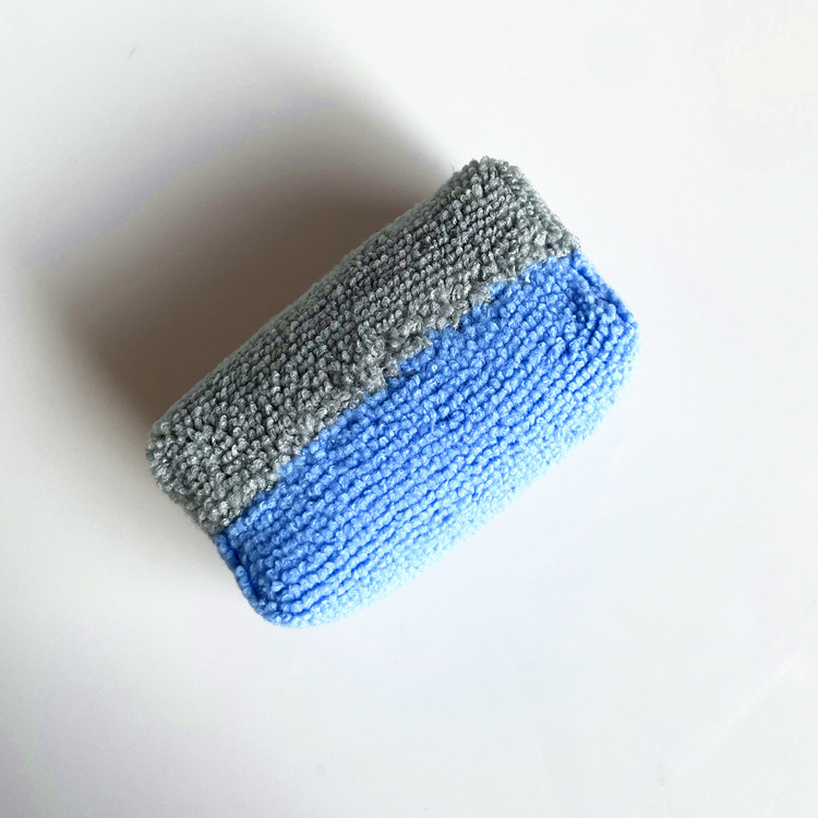 Small Size Double Colors Blue Grey Car Detailing Ceramic Coating Microfiber Foam Sponge Pad Applicator With Plastic Lining