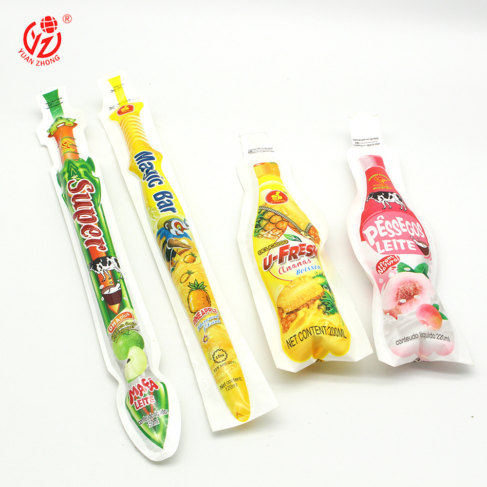 Special Bottle Shaped Pouch Beverage Injection Packaging Bag Soft Plastic Yogurt Juice Pouch With Straw Drinks Bag