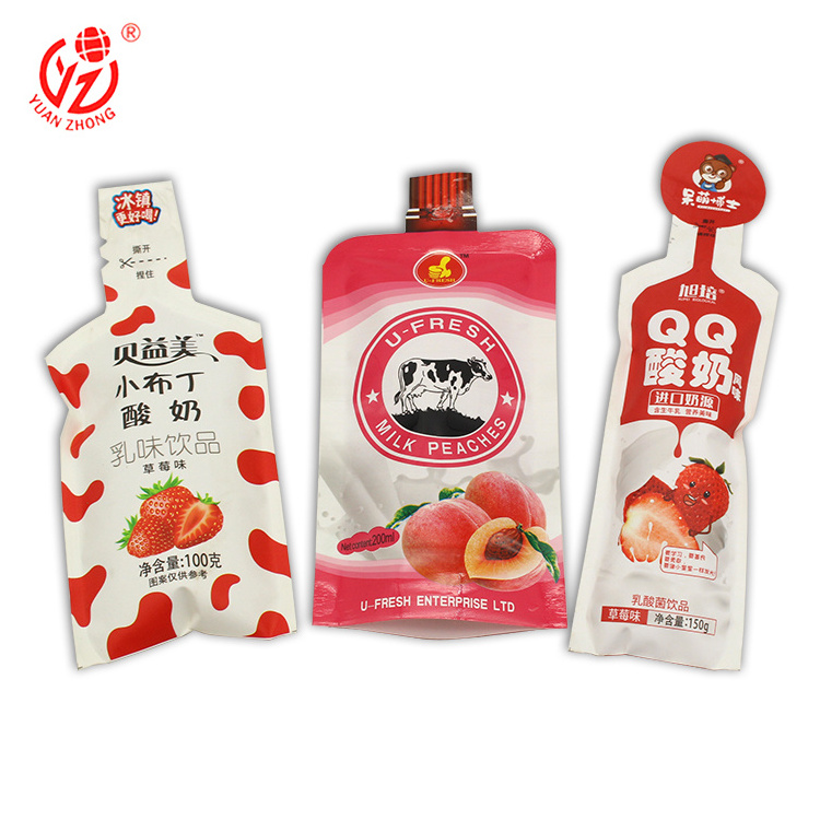 Special Bottle Shaped Pouch Beverage Injection Packaging Bag Soft Plastic Yogurt Juice Pouch With Straw Drinks Bag