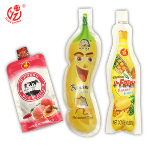 Special Bottle Shaped Pouch Beverage Injection Packaging Bag Soft Plastic Yogurt Juice Pouch With Straw Drinks Bag