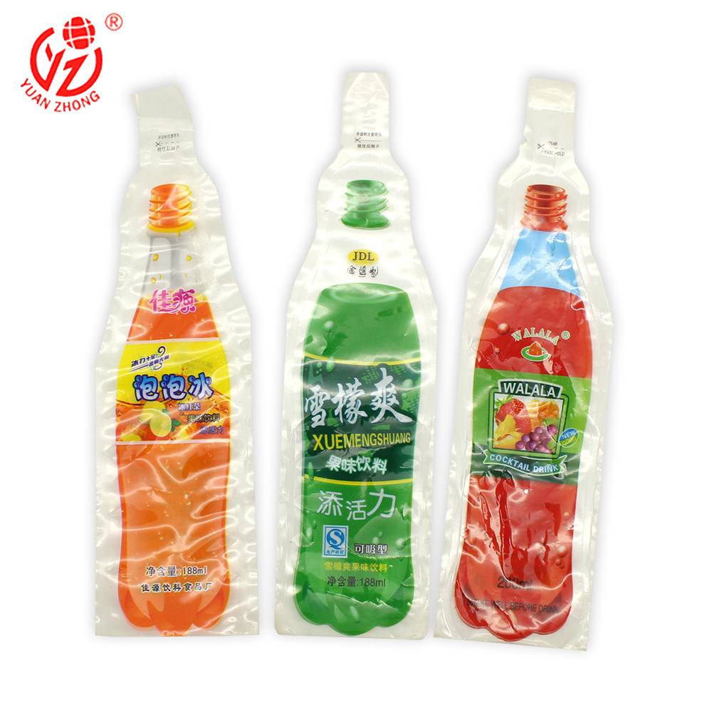 Special Bottle Shaped Pouch Beverage Injection Packaging Bag Soft Plastic Yogurt Juice Pouch With Straw Drinks Bag