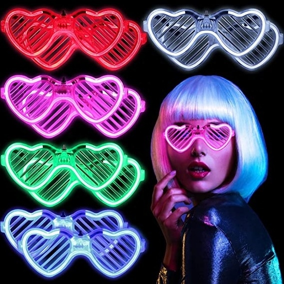 LED Light up Glasses Heart Shutter glasses  Glow in Dark Party Supplies Valentine's Day Favors Neon Carnival Party LED Toys