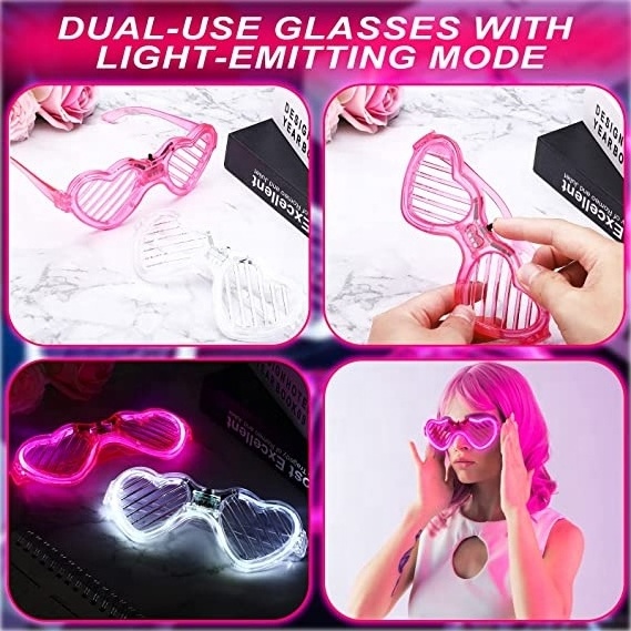 LED Light up Glasses Heart Shutter glasses  Glow in Dark Party Supplies Valentine's Day Favors Neon Carnival Party LED Toys