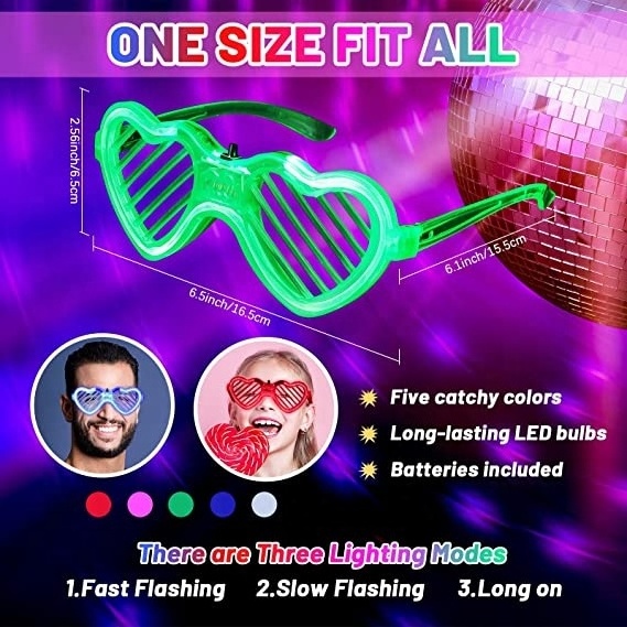 LED Light up Glasses Heart Shutter glasses  Glow in Dark Party Supplies Valentine's Day Favors Neon Carnival Party LED Toys