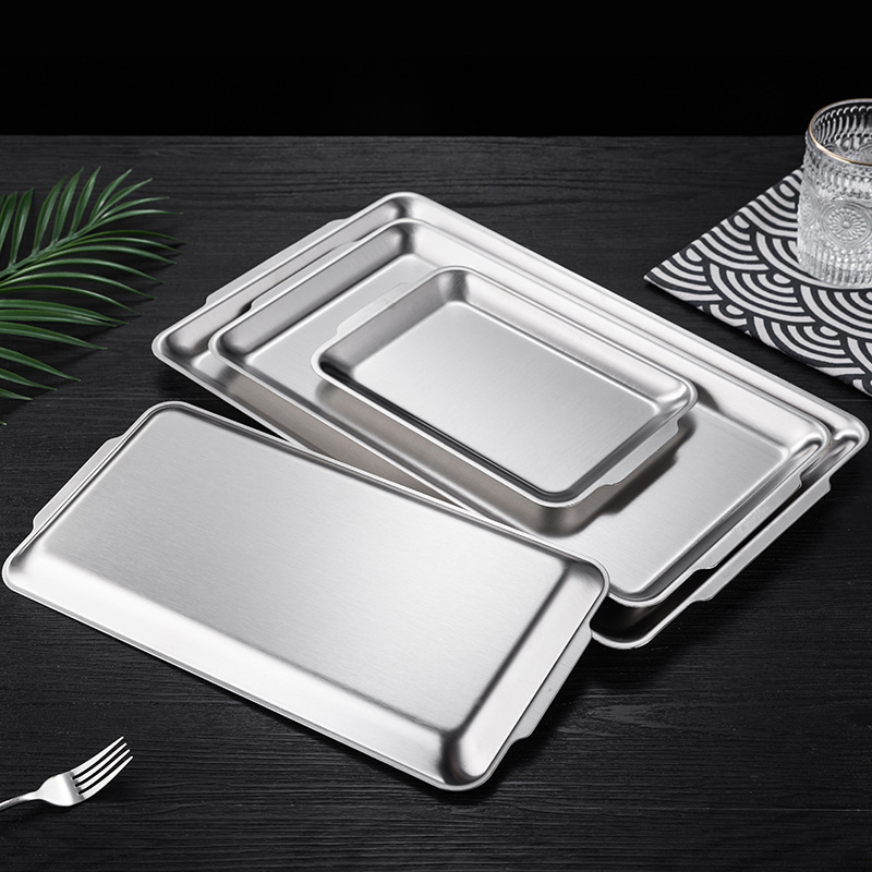 304 thickened rectangular tray stainless steel sushi plate Korean barbecue plate hotel serving tray