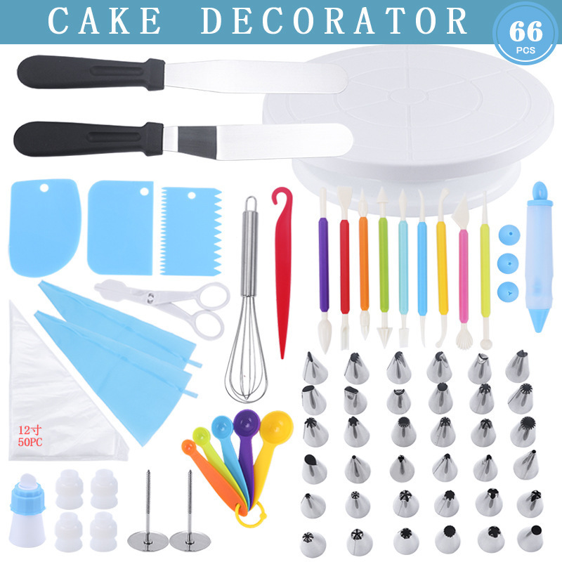 Kitchen Baking Tool Set 66 Pcs Stainless Steel Cake Decoration Supplies with Cake Turntable