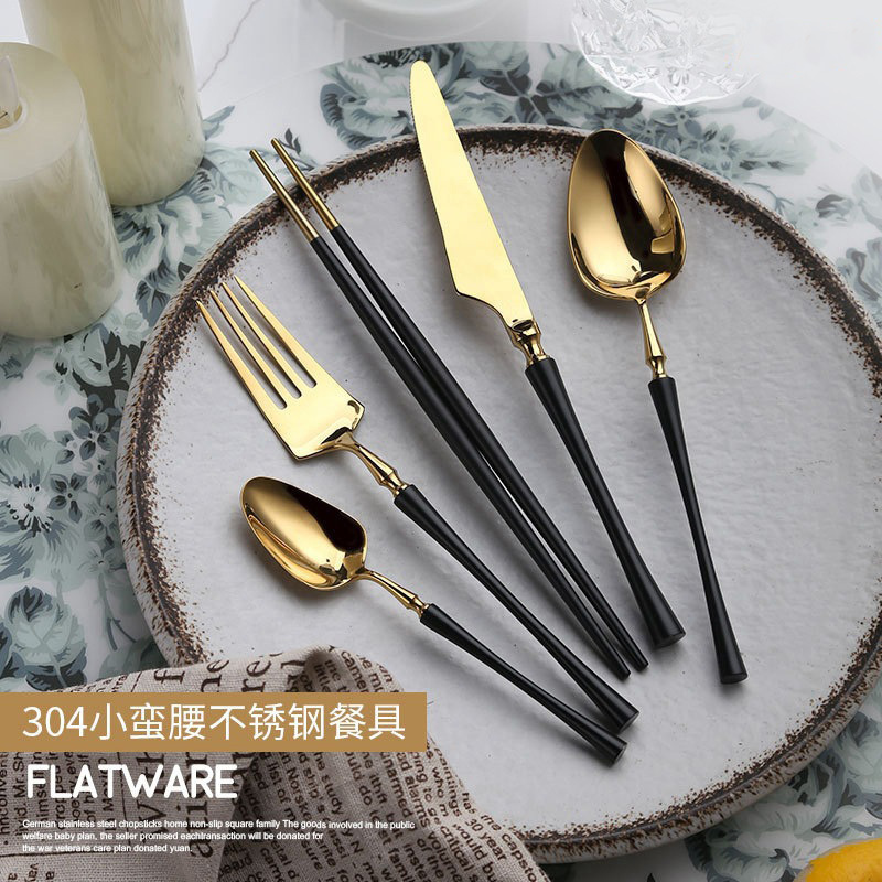 Restaurant Small Waist Cutlery Set Stainless Steel 304 Food Grade Gold Silverware Flatware Set Dinner Spoons