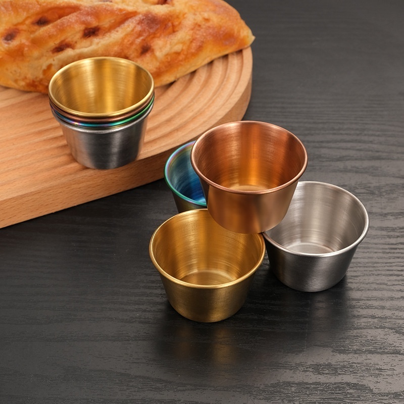 Kitchen Metal Seasoning Cup 4pcs 18/10 Stainless Steel Korean Sauce Bowl Round Seasoning Plate