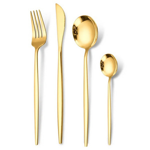 Portuguese Stainless Steel Flatware 4Pcs Dinner Knife Spoon Fork Tea Spoon Golden Cutlery Set