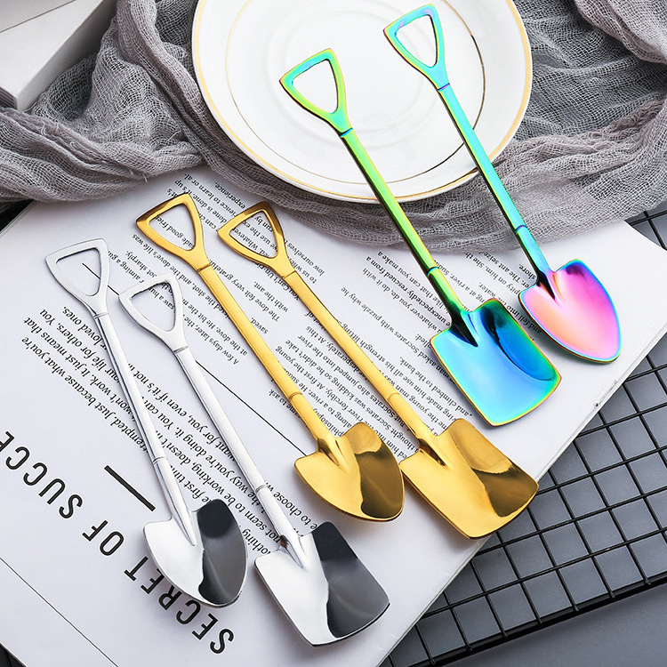 Creative stainless steel Iron Shovel Spoon coffee ice cream spoon square head cute retro kitchen gadgets