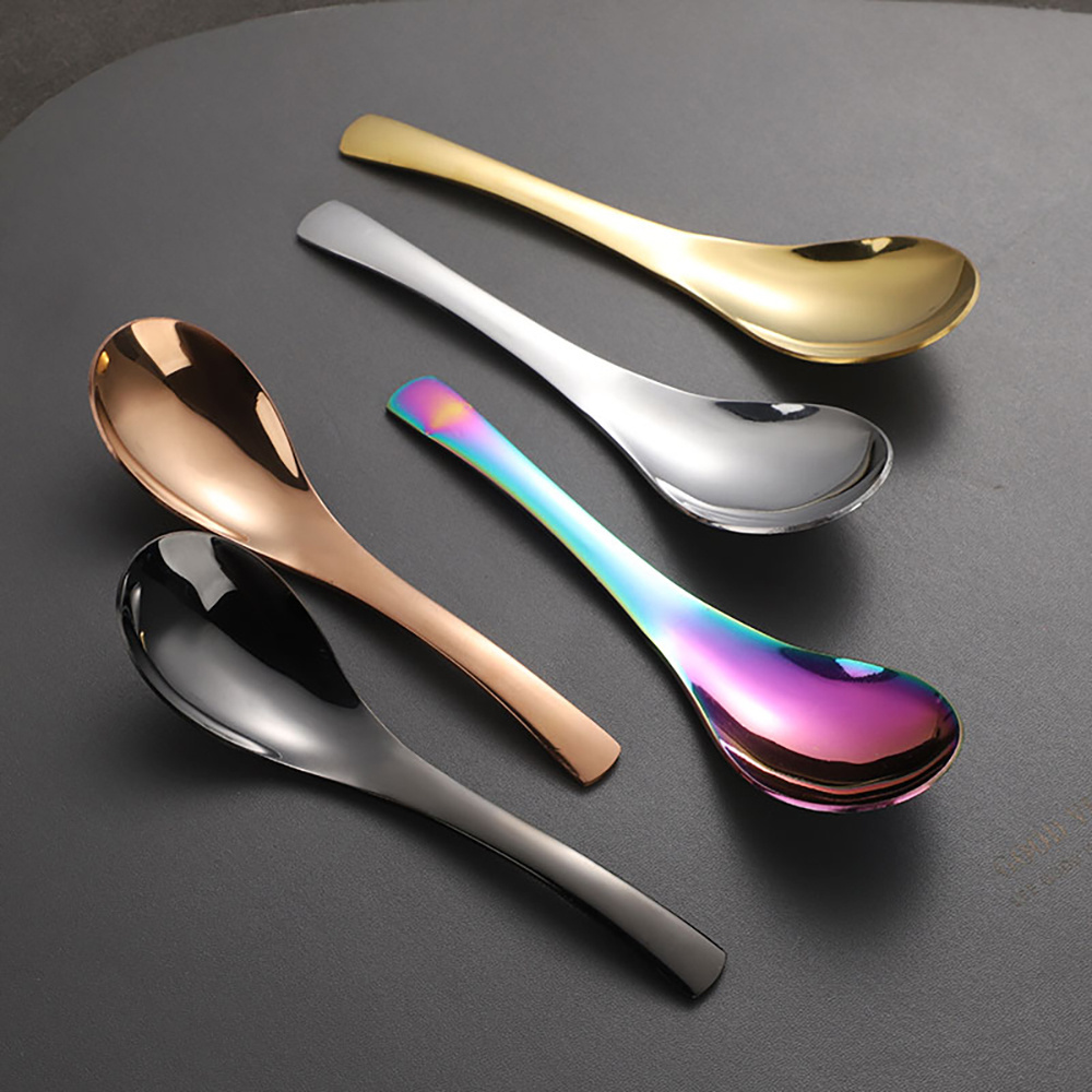 12 Pcs Big Round Spoon Stainless Steel 410 Thick Handle Ladle Golden Chinese Soup Spoons Set