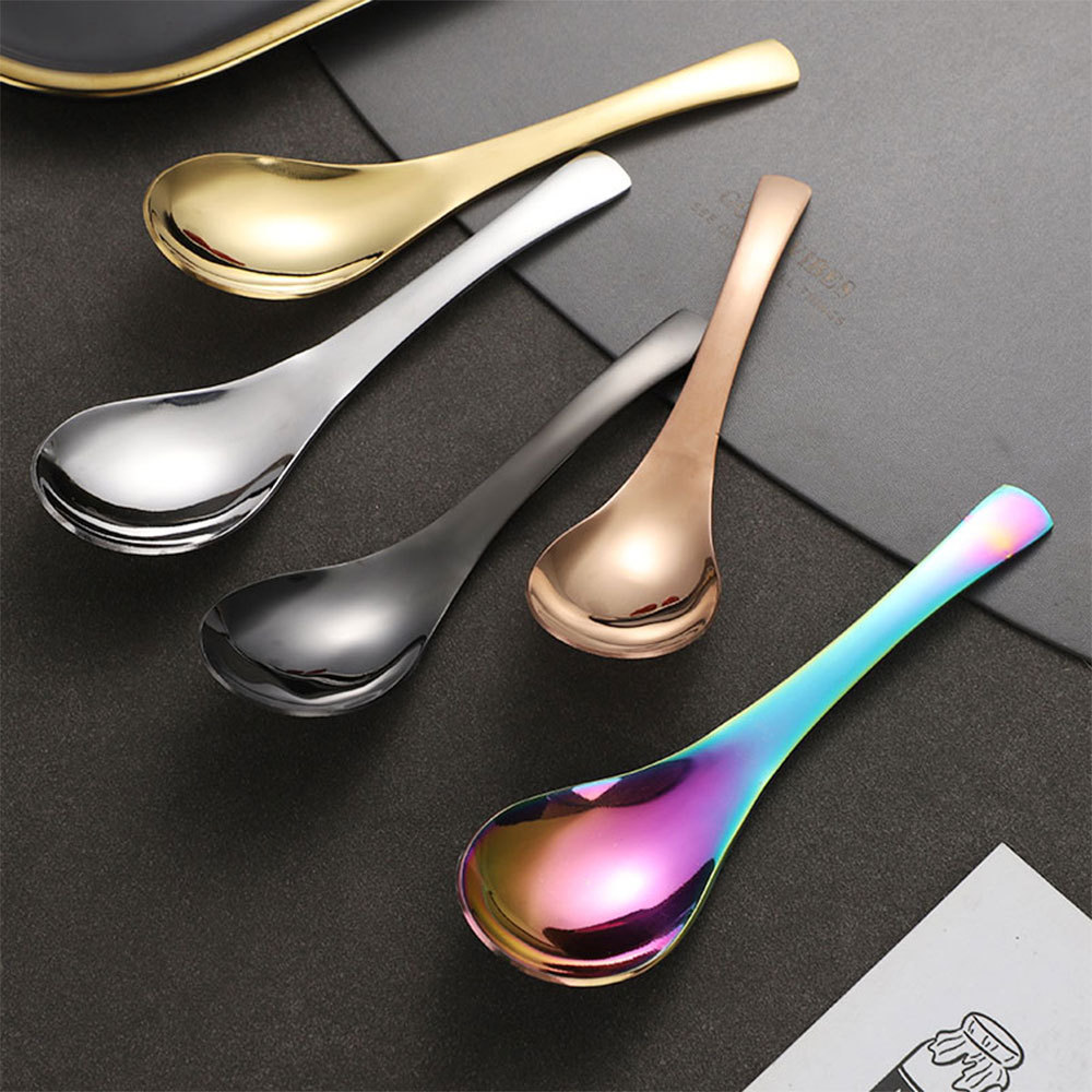 12 Pcs Big Round Spoon Stainless Steel 410 Thick Handle Ladle Golden Chinese Soup Spoons Set