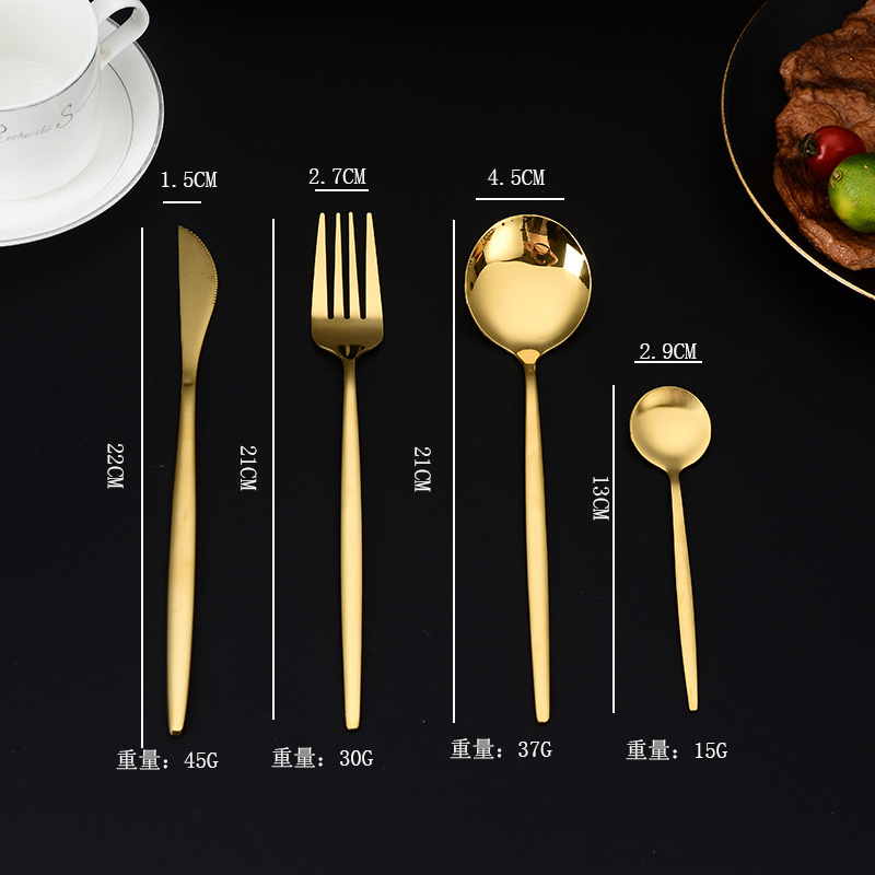 Royal Luxury Design Gold Flatware Wedding Portuguese Stainless Steel Cutlery Set With Wooden Box