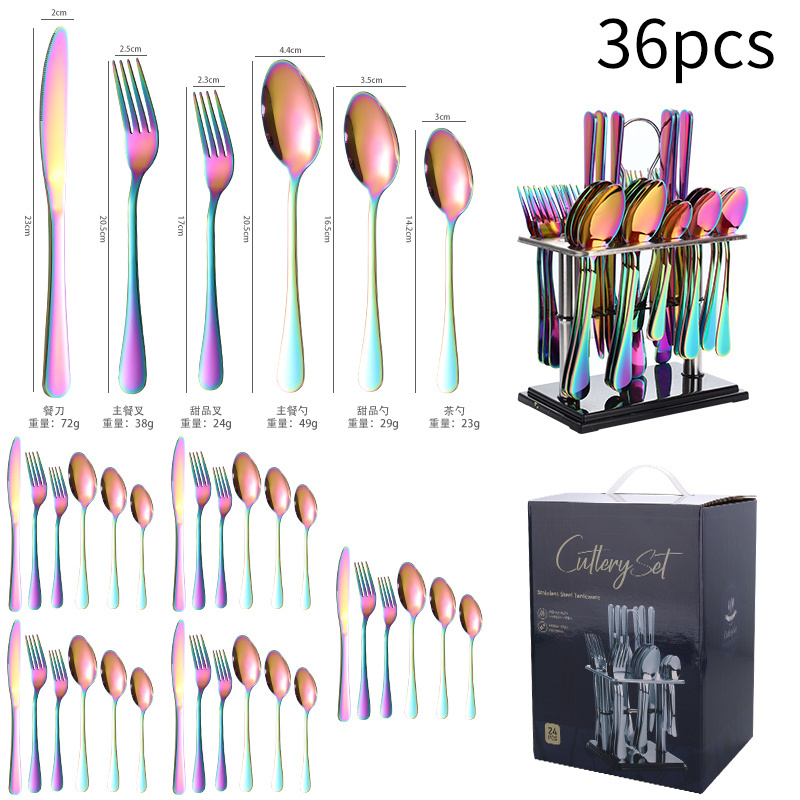 Restaurant Cutlery Set Gold Set 36 Pcs Stainless Steel Wedding Spoon Fork Knife Set With Rack