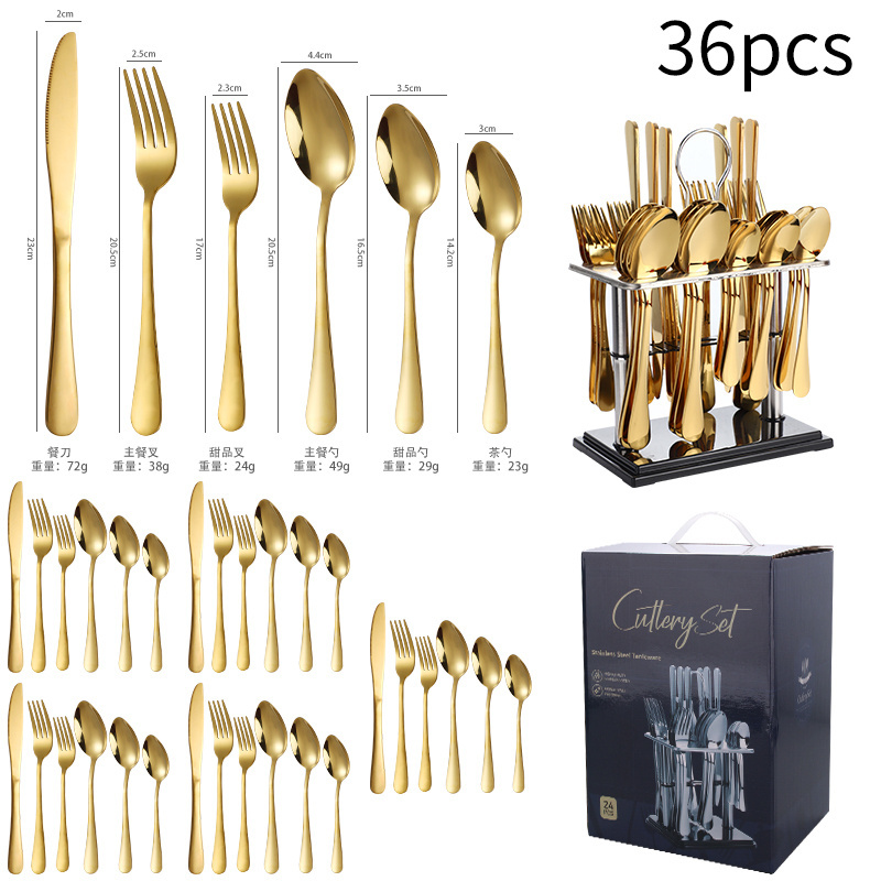 Restaurant Cutlery Set Gold Set 36 Pcs Stainless Steel Wedding Spoon Fork Knife Set With Rack