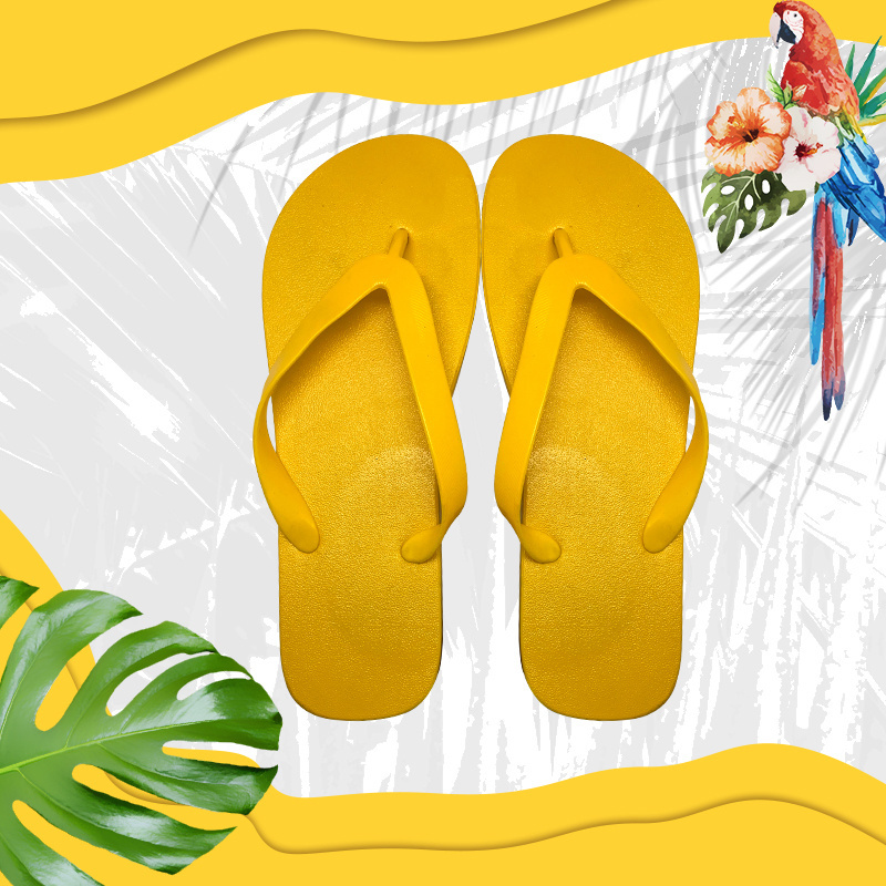 Pure Color Summer Beach Custom Logo beach slippers Light Weight Comfortable Yellow flip flops