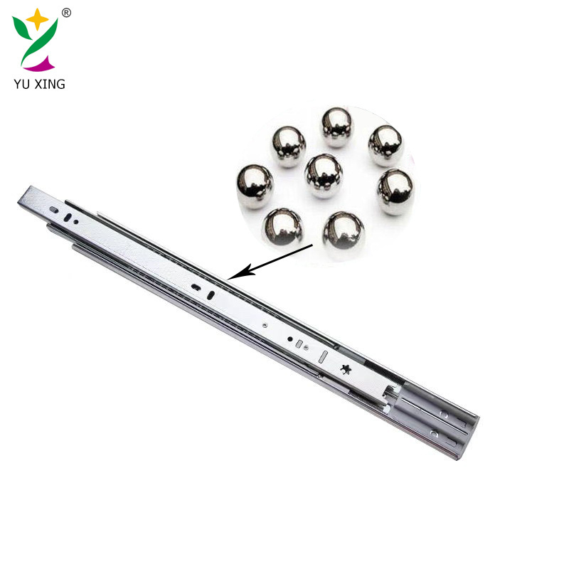 YUXING Furniture Telescopic Channel Rail Kitchen 3-Fold Full Extension Ball Bearing Drawer Push Open Soft Close Drawer Slide