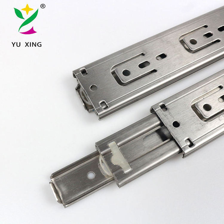 YUXING Furniture Telescopic Channel Rail Kitchen 3-Fold Full Extension Ball Bearing Drawer Push Open Soft Close Drawer Slide