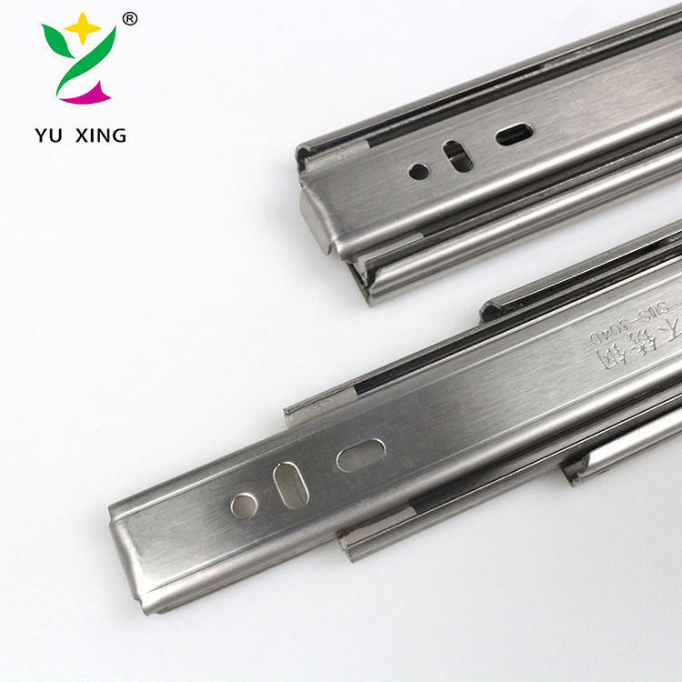 YUXING Furniture Telescopic Channel Rail Kitchen 3-Fold Full Extension Ball Bearing Drawer Push Open Soft Close Drawer Slide