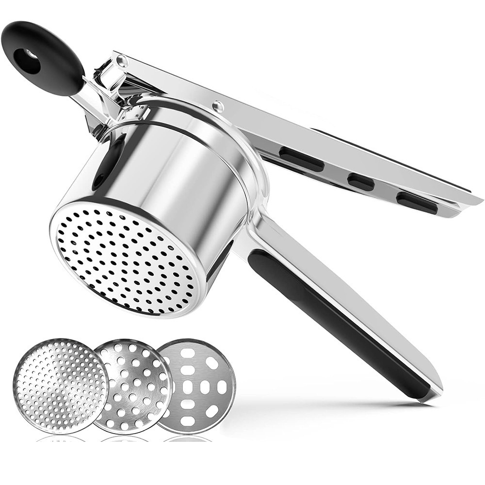 Stainless Steel Kitchen Gadget 3-Disc Potato Masher & Ricer for Efficient Fruit & Vegetable Preparation