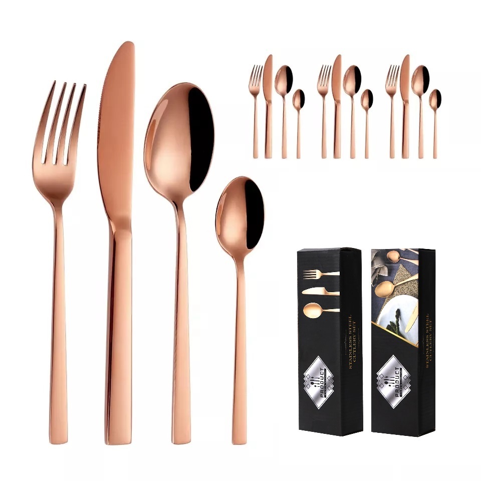 Bulk Production Reusable Cutlery Sets Luxury High Quality Stainless Steel Rose Gold Flatware