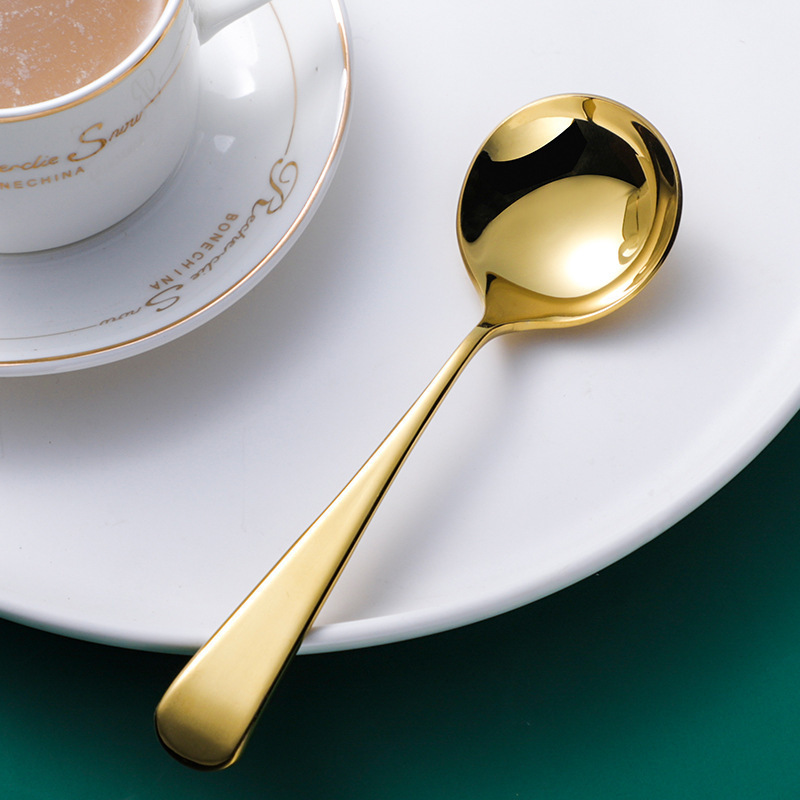 Popular 304 Stainless Steel Gold Spoon Round Heard Dinner Spoon Metal Dessert Soup Spoon