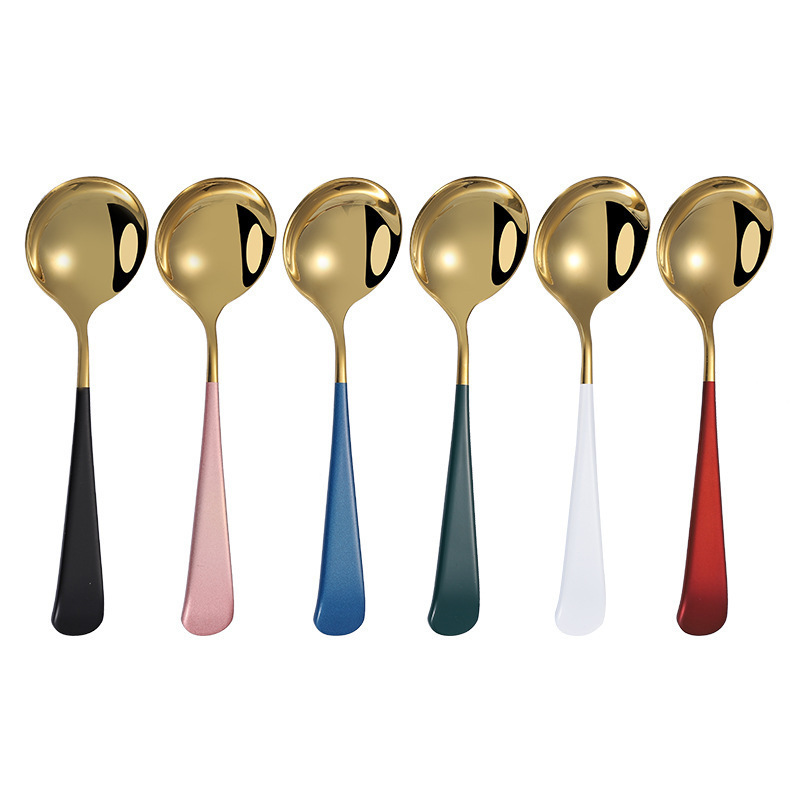 Popular 304 Stainless Steel Gold Spoon Round Heard Dinner Spoon Metal Dessert Soup Spoon