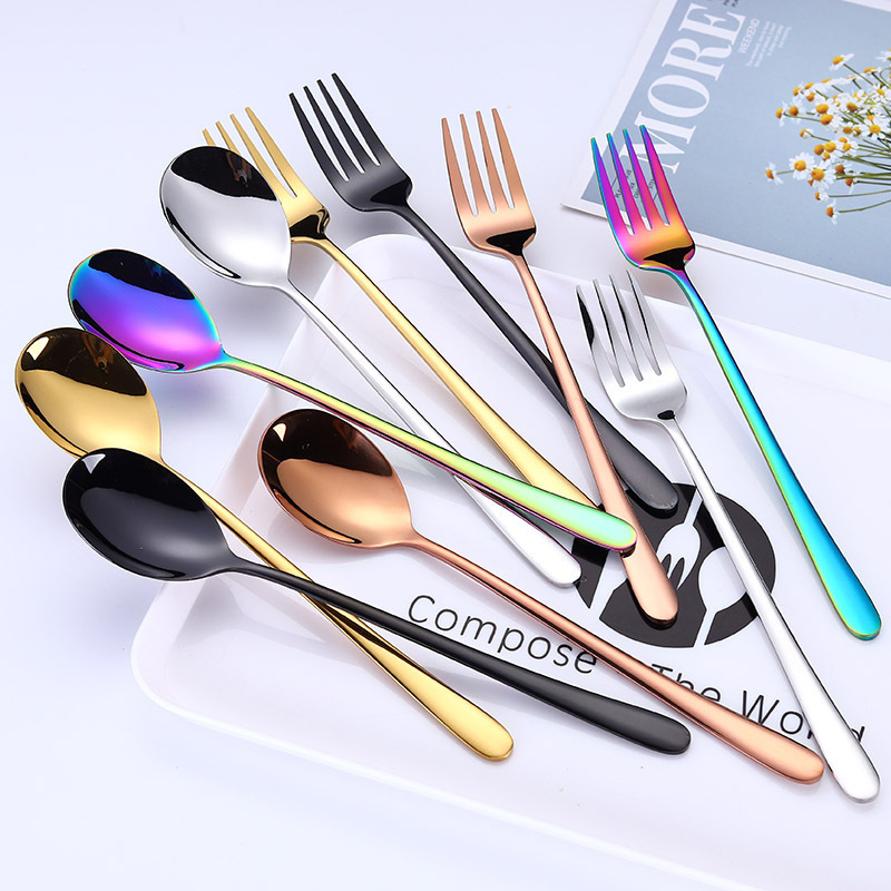 304 Korean Utensils Gold Flatware Colorful Dinner Spoon Stainless Steel Flatware Set