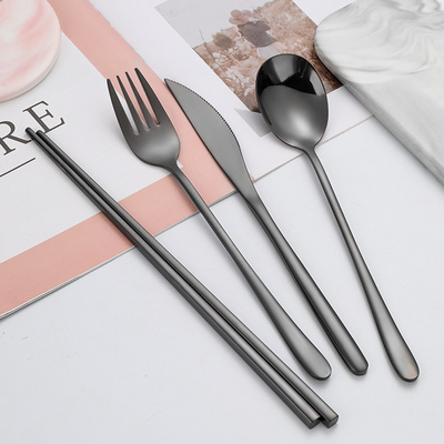 304 Korean Utensils Gold Flatware Colorful Dinner Spoon Stainless Steel Flatware Set