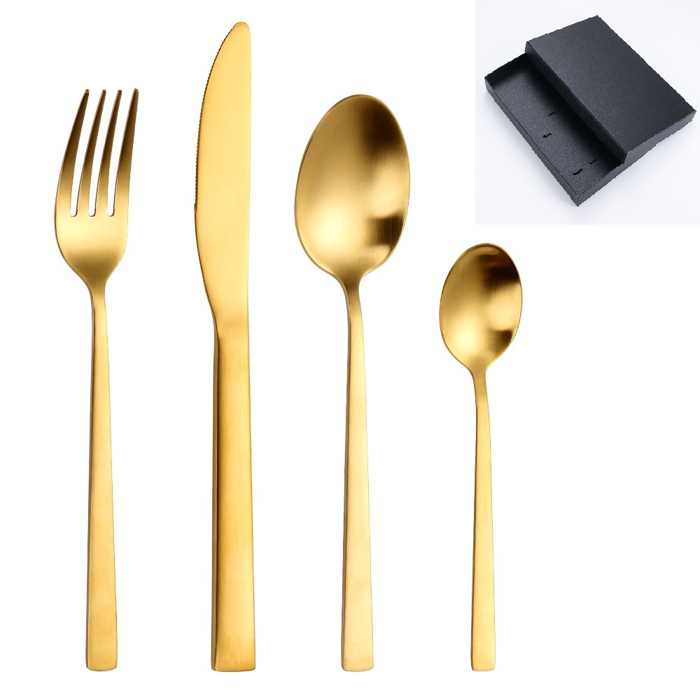 Matte Golden Spoon Stainless Steel Gold Flatware Spoon Fork And Knife Set Cuttlery Set For Wedding