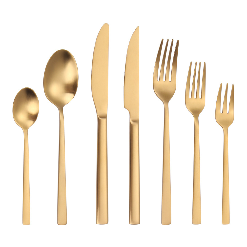 Matte Golden Spoon Stainless Steel Gold Flatware Spoon Fork And Knife Set Cuttlery Set For Wedding