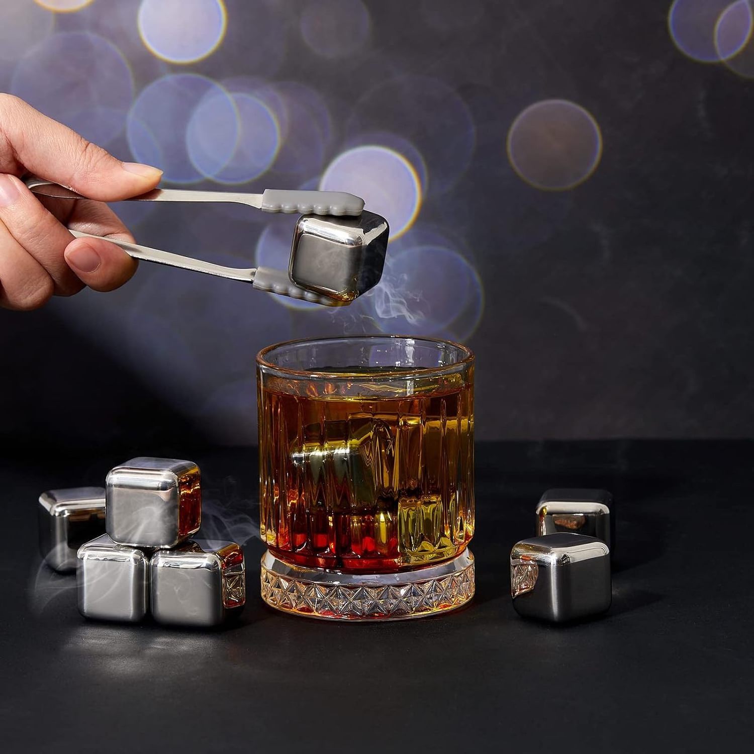 Bar Accessories Cocktail Ice Cube Whiskey Cubes Stainless Steel Ice Cubes With Ice Tongs