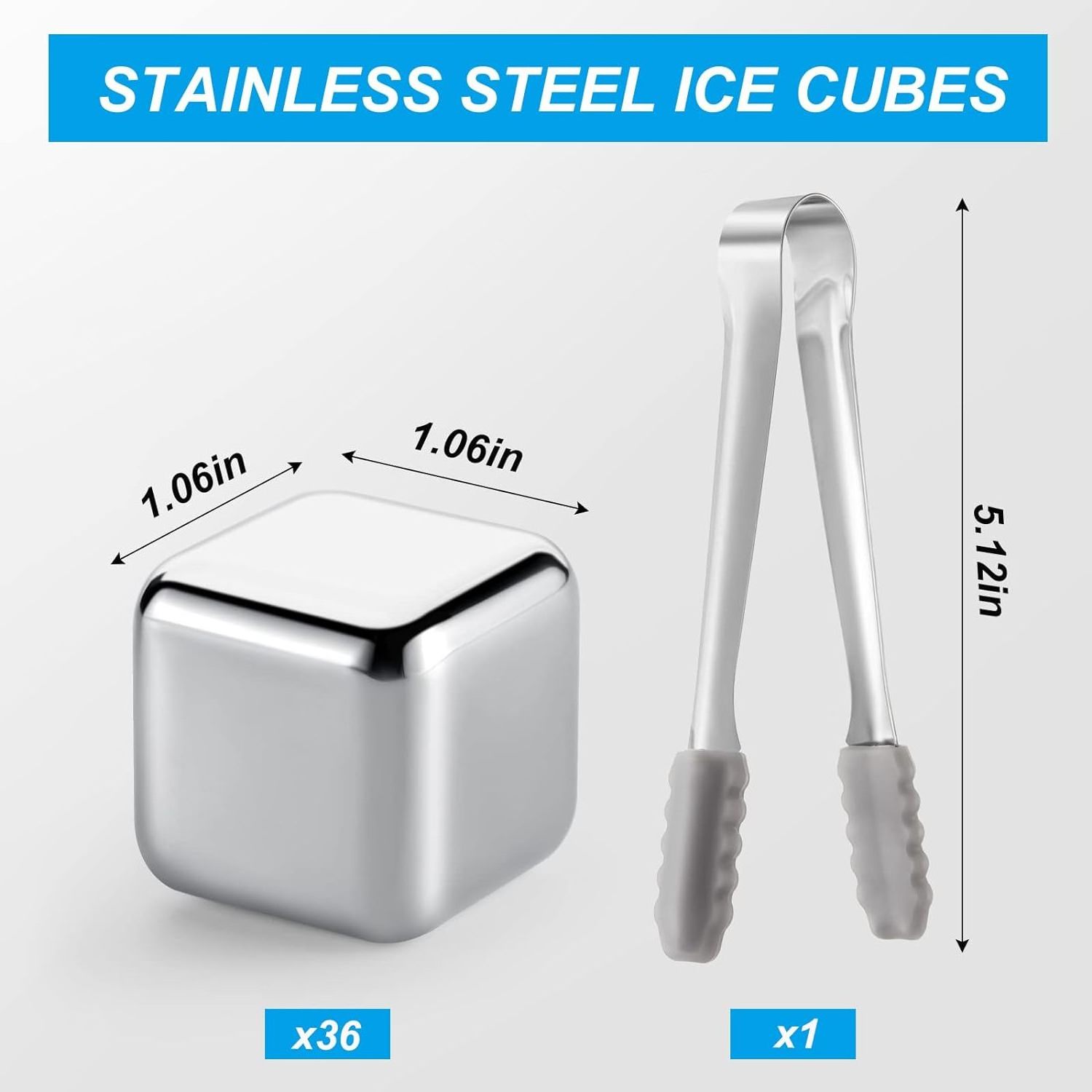 Bar Accessories Cocktail Ice Cube Whiskey Cubes Stainless Steel Ice Cubes With Ice Tongs