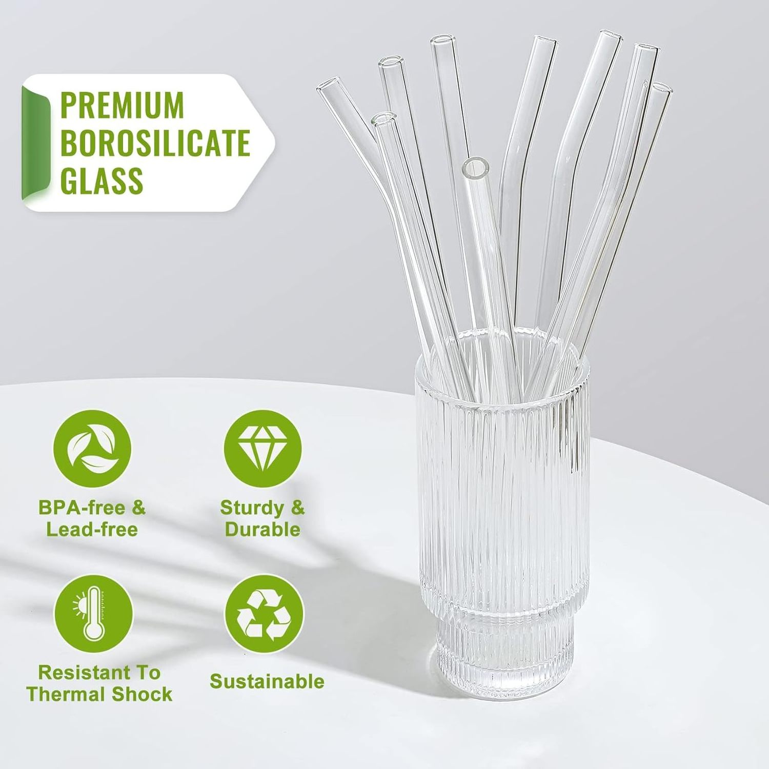 4-Pack Glass Straws Reusable Cleaning Brush Clear Glass Drinking Straw Perfect for Smoothies