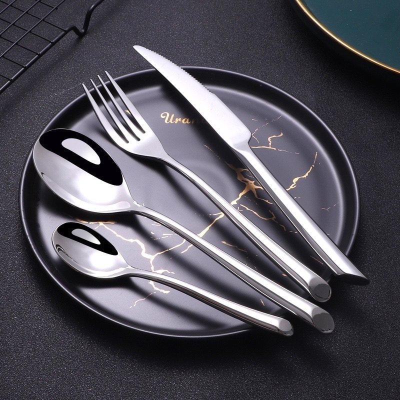 Thick Handle Stainless Steel Gold Flatware Juego De Cubiertos Dishwasher Safe Cutlery Set