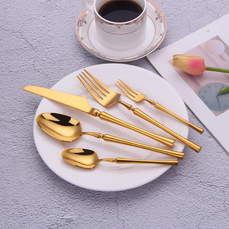 Luxury Mirror Colorful Golden Spoon Cubiertos Talheres Inox Cutlery Black Set