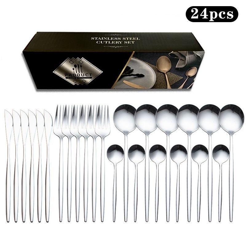 24PCS Classic Design Portuguese Juego De Cubiertos Cutlery Set Stainless Steel Gold Flatware For Wedding